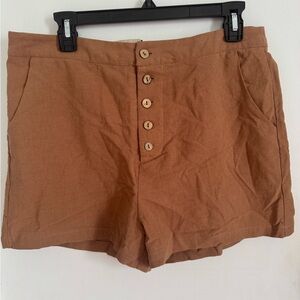 NWT! Very J Brown Button-Up Women Linen Shorts